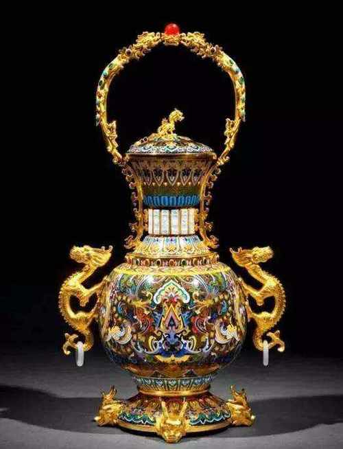 中国工艺美术大师张同禄《玖龙献瑞》高约62cm,集景泰蓝,花丝镶嵌